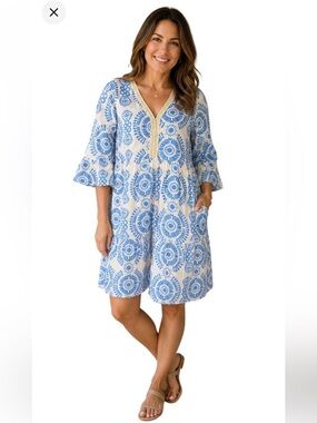 Saiph Lab Mini Dress Crochet Detail Santorini Ruffle Tiered Made in Italy Blue